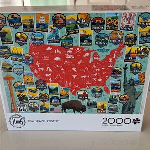 Buffalo David Bitton USA Travel Poster Puzzle - Red and Blue